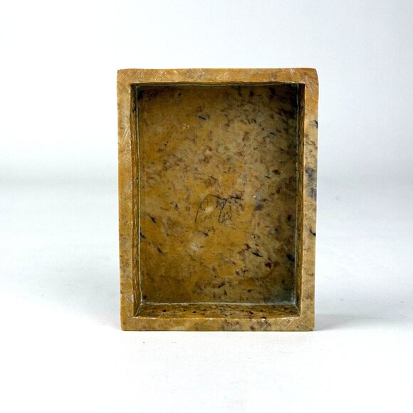 Artisan Hand Carved Stone Cricket Trinket with Lid Box Made India 4" x 3" - Picture 4 of 8